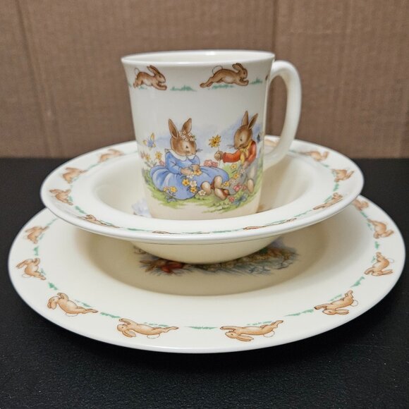 Vtg Royal Doulton Bunnykins 3 pc. English Fine Bone China – Plate, Bowl, Cup - Picture 15 of 16